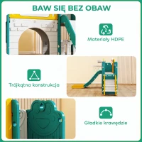 AIYAPLAY Zestaw zjeżdżalni 7 w 1 dla małych dzieci, kosz do koszykówki, motyw żaby, zestaw do wspinaczki, siedzisko huśtawkowe, wewnątrz i na zewnątrz, żółty+zielony(m-6)