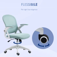 Vinsetto Sedia da Ufficio Ergonomica con Schienale a Rete e Altezza Regolabile, 65.5x61.5x88-97.5cm, Azzurro(m-7)
