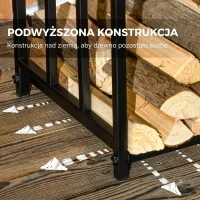 Stojak na drewno kominkowe Outsunny, wewnętrzny, 46 x 32 x 126 cm, 3 poziomy, z 4 hakami, uchwytami, czarny metal(m-5)