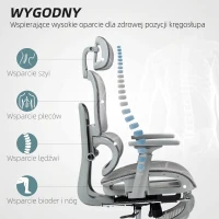 HOMCOM Fotel biurowy, Ergonomiczny krzesło biurowe z siatkowym obiciem, regulowane, na kółkach, z podłokietnikami, zagłówkiem, Szary(m-4)