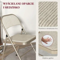 HOMCOM Zestaw 6 składanych krzeseł, przenośne biurowe krzesła, stalowe nogi, składany fotel do biura, recepcji, poczekalni, wygląd lnu Beżowy(m-4)