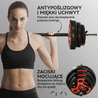 SPORTNOW Zestaw sztang do ćwiczeń 20 kg, z 6 talerzami, 2 x 5kg, 2 x 2,5kg, 2 x 1,25kg, antypoślizgowa rękojeść, czarno-czerwony(m-6)