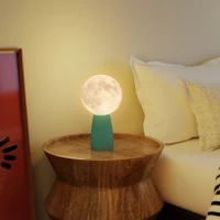 HOMCOM Lampada da Tavolo a Forma di Luna e 3 Colori con 10 Luminosità, in ABS, Ø15x28 cm, Bianco e Verde Scuro(m-7)