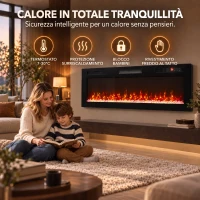 HOMCOM 127 cm Camino Elettrico da Incasso/Parete/Terra Ultrasottile 8.3 cm con Telecomando, 900/1800W, Timer, 35㎡ Nero(m-8)