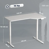 HOMCOM Elektrischer Eckschreibtisch, 3 Speicherplätze, Kabelmanagement, 2 Haken, L-Form, Weiß(m-3)