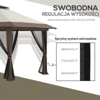Outsunny Pawilon składany, regulowany wysokość, 4 ścianki z siateczki, dach wentylacyjny, torba transportowa, szybki montaż, 4 x 4 x 3 m, Beżowy(m-6)