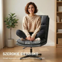 HOMCOM Obrotowy fotel akcentowy, fotel do czytania z tkaniny lnianej bez podłokietników, szerokie siedzisko z metalowymi nogami, ciemnoszary(m-4)