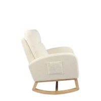 Fauteuil à bascule d’allaitement, dossier haut ergonomique, base incurvée en bois massif, poche latérale, 75x63x104 cm, Blanc(m-21)