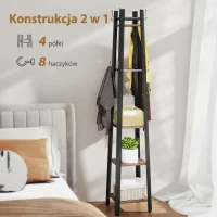 HOMCOM Wieszak Garderobiany z 4 Poziomami, Wolnostojący Stojak na Ubrania, 8 Haków, 4 Półki, Styl Industrialny, Metal, Płyta Wiórowa, Brązowy(m-4)