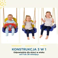Outsunny Huśtawka dziecięca 3 w 1, regulowana, z oparciem i pasami bezpieczeństwa, dla dzieci 9-36 miesięcy, ciemnoniebieska(m-4)