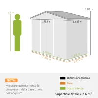 Outsunny Capanno da Giardino in Acciaio con 2 Porte Scorrevoli, Nero, 2,6 m²(m-3)