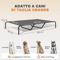 PawHut Lettino per Cani Grandi Rialzato da Esterno in Acciaio e Rete Traspirante, 152x94x23 cm, Grigio(m-3)