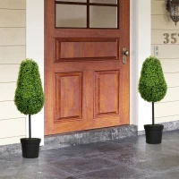 HOMCOM Set of 2 Decorative Artificial Plants, 90cm UV Resistant Faux Teardrop-Shaped Plant with Plastic Pot and Flocking, Fake Trees for Indoor Outdoor Decor, Green(m-7)