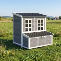PawHut Pollaio in Legno con Nido a 3 Cubi, Tetto Impermeabile, Vassoio Estraibile per 2-4 Galline, Grigio Chiaro(m-11)