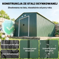 Domek ogrodowy 12,4 m², dach jednospadowy, zielony, z fundamentem(m-4)