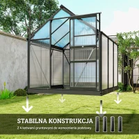 Outsunny Szklarnia Aluminium 3,65m² 190x192x201cm z Fundamentem, Otwieranym Dachem, Drzwiami Przesuwnymi, Panele 4 mm, UV-Ochrona(m-6)