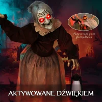 Outsunny Dekoracja na Halloween 150 cm Czarownica z LED, Dźwiękiem, Dekoracja Drzwi z Regulowanymi Ramionami, Głową, Figura Ogrodowa w Naturalnej Wielkości na Imprezę(m-5)