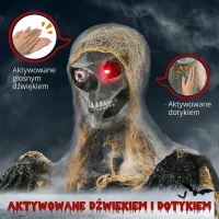 HOMCOM 14" Single-eyed Mummy Outdoor Halloween Decoration, Halloween Animatronic with Sound Activated, Light Up Eyes, Sound Effects, Animated Prop for Haunted House(m-6)