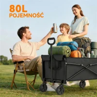 Outsunny 80L wózek festiwalowy na kółkach, kompaktowy składany wózek ogrodowy z regulowanym uchwytem, czarny(m-6)