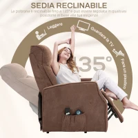 HOMCOM Poltrona Relax Alzapersona con 8 Punti Massaggio, Reclinazione a 135° e 2 Telecomandi, Marrone(m-5)