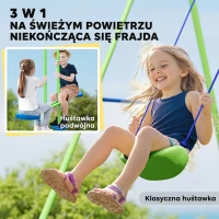Zestaw huśtawek Outsunny na zewnątrz z 2 huśtawkami, huśtawką, huśtawka dla dzieci z metalową ramą, regulowanym sznurem, huśtawka ogrodowa dla dzieci, Zielony(m-4)
