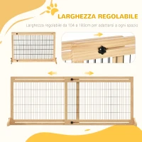 PawHut Cancellino per Cani da Interno Estensibile in Legno di Pino e Acciaio, 104-180x36x69 cm, Color Legno(m-4)