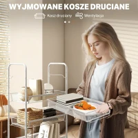 HOMCOM Kuchenny wózek z 5 drucianymi koszami, 4 haczykami, 4 kółkami i 2 uchwytami, stal/plastik, 45x26,5x106 cm, biały(m-5)