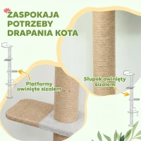 PawHut Drapak dla kota, 5-poziomowy design, zabawka, słup sizalowy, materiał pluszowy, jasnoszary(m-6)