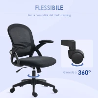Vinsetto Sedia da Ufficio Ergonomica con Schienale a Rete e Altezza Regolabile, 65.5x61.5x88-97.5cm, Nero(m-6)