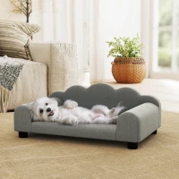 PawHut Divano per Cani con Braccioli di Supporto, in Legno e Tessuto French Terry, 66x42x28.5 cm, Grigio(m-9)