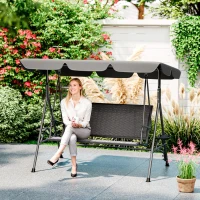Outsunny Dondolo da Giardino 3 Posti in Rattan PE e Acciaio con Tettuccio e Portabicchieri, 204x112x150 cm, Grigio(m-2)