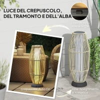 Outsunny Lampada Solare da Giardino con Illuminazione LED, in PE, Rattan e Acciaio, Ø26x72 cm, Grigio(m-5)