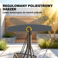 Outsunny Huśtawka ogrodowa Hollywood z rattanu, 2-osobowa, z regulowanym daszkiem słonecznym i miękkimi poduszkami, rama w kształcie litery A, ciemnoszara(m-7)