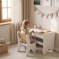 AIYAPLAY Kinder tafel- en stoelset, 2-delig met lade, voor tekenen, wit(m-12)
