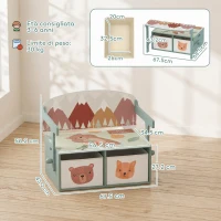 AIYAPLAY 3 in 1 Panca Porta Giochi per Bambini, Convertibile in Tavolo e Sedia con 2 Contenitori, Stampa Orsetto, Verde(m-3)