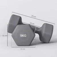 SPORTNOW Set 2 Manubri Esagonali da 9 kg in Metallo e Plastica con Impugnatura Antiscivolo, 25x11x11cm, Grigio(m-3)