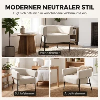 HOMCOM Fauteuil voor Woonkamer, Loungestoel met Dik Kussen, Gestoffeerde Relaxstoel in Linnenlook met Stalen Frame, Beige(m-4)