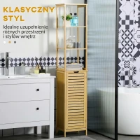 kleankin Szafka łazienkowy, Wysoka szafka, trzy półki, szafka z drzwiczką żaluzjową, zabezpieczenie przed przewróceniem, Bambus, 34 x 30 x 173cm(m-4)