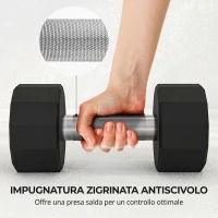 SPORTNOW Set 2 Manubri a 12 Lati da 12 kg in Metallo e Gomma con Impugnatura Antiscivolo, 26x14x14 cm, Nero(m-6)