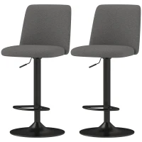 HOMCOM Set 2 Sgabelli da Bar Girevoli ad Altezza Regolabile, in Tessuto Effetto Lino, 44x53x91-111 cm, Grigio Scuro(m-11)