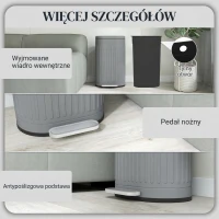 HOMCOM Kosz na Śmieci 30L z Pokrywą i Pedałem, Wyjmowany Wewnętrzny Pojemnik, Funkcja Soft-Close, 36,5 x 31,2 x 60,8 cm, Szary(m-7)