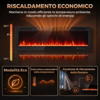 HOMCOM Camino Elettrico da Incasso con Fiamma Indipendente, 3 Modalità di Riscaldamento e Telecomando, Nero(m-6)