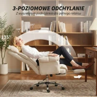 HOMCOM Fotel biurowy z regulowaną wysokością, obrotowy, z lędźwiowym wsparciem, podnóżkiem, śnieżnym flanelowym materiałem, 80 x 80 x 106-114 cm, kremowy(m-6)