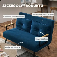 HOMCOM Sofa do spania 2-osobowa Sofa z aksamitu, z funkcją spania, w zestawie 2 poduszki, w aksamitnym wykończeniu, Naturalne + Niebieskie(m-6)