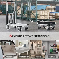 HOMCOM Wózek platformowy transportowy składany, 150 kg, ręczny wózek z hamulcem postojowym, rozsuwaną platformą i regulowanym uchwytem, pomoc transportowa z kółkami kierowanymi, wózek pakowy, srebrny(m-7)