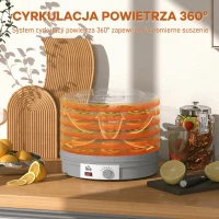 HOMCOM 5-warstwowa suszarka do żywności, 245W, z regulacją temperatury, szara(m-6)