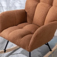 Fauteuil à bascule en tissu teddy, avec poche, dossier enveloppant et base en bois massif, pour salon ou chambre d’enfant, Marron(m-13)