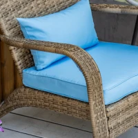Outsunny Sedia da Giardino Adironrack con Braccioli, in Rattan e Acciaio, 64x80x90 cm, Marrone e Blu(m-8)