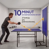 SPORTNOW Stół do tenisa stołowego, składany, przenośny, 2 rakiety, 3 piłki, rama metalowa, 274x152,5x76 cm, Niebieski(m-4)
