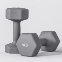 SPORTNOW Set 2 Manubri Esagonali da 9 kg in Metallo e Plastica con Impugnatura Antiscivolo, 25x11x11cm, Grigio(m-8)